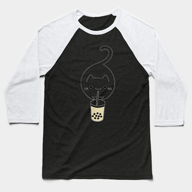 Cat Jumping Drinking Boba Milk Ea Baseball T-Shirt by Activate